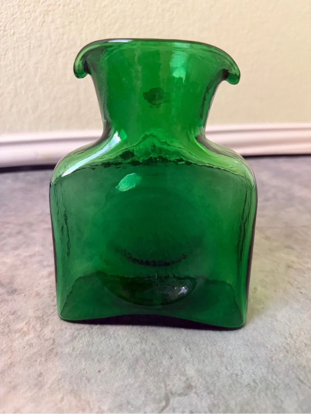Blenko Green Handcrafted Square Glass Accent Vase